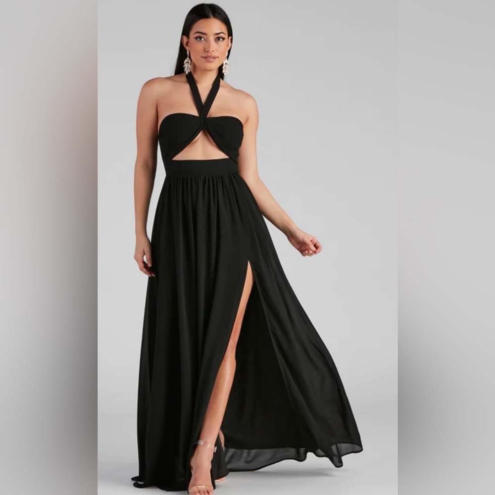 Sonia Formal Halter Cutout Chiffon Long Dress